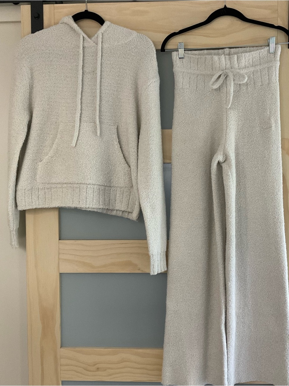 Nike Phoenix Cozy Bouclé Hoodie Wide Leg Pants Set Small Pearl Cream